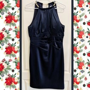 Formal Navy Dress with Gold Chain accent